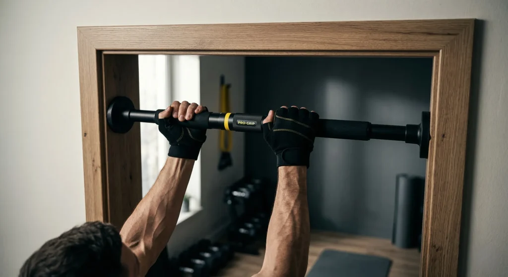 Adjusting doorway pull up bar in the center for installation guide